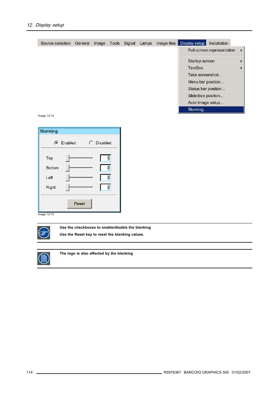 Display setup | Barco GRAPHICS 500 R9002930 User Manual | Page 118 / 143