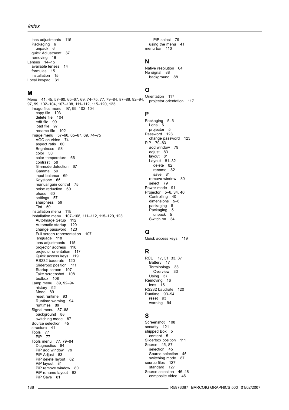 Barco GRAPHICS 500 R9002930 User Manual | Page 140 / 143