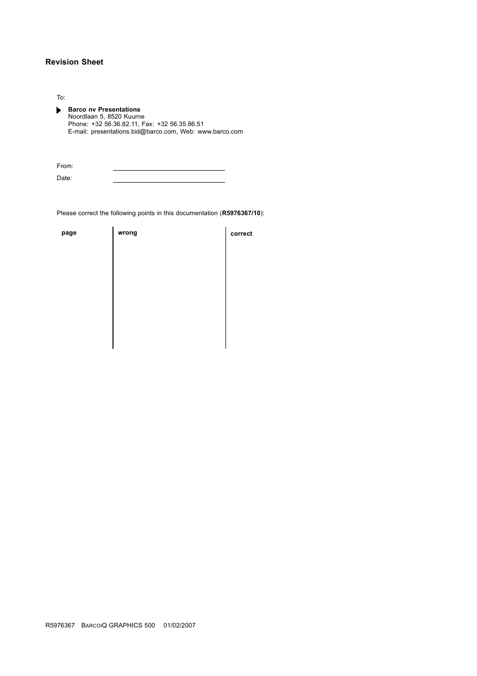 Barco GRAPHICS 500 R9002930 User Manual | Page 143 / 143