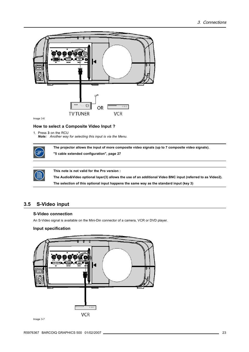 5 s-video input, S-video input | Barco GRAPHICS 500 R9002930 User Manual | Page 27 / 143