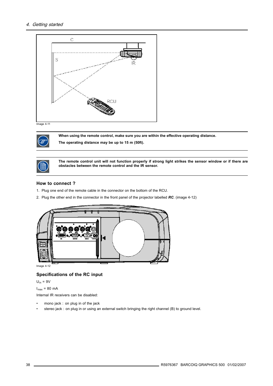 Getting started | Barco GRAPHICS 500 R9002930 User Manual | Page 42 / 143