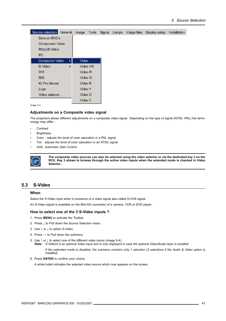 3 s-video, S-video | Barco GRAPHICS 500 R9002930 User Manual | Page 51 / 143