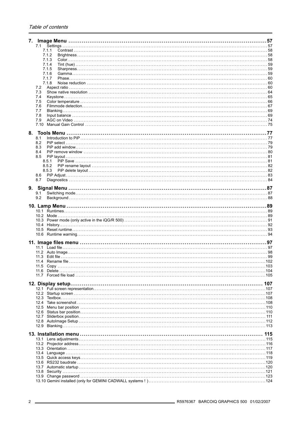 Barco GRAPHICS 500 R9002930 User Manual | Page 6 / 143