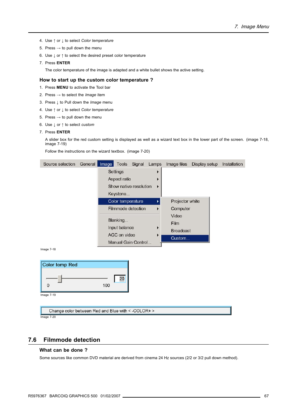 6 filmmode detection, Filmmode detection | Barco GRAPHICS 500 R9002930 User Manual | Page 71 / 143