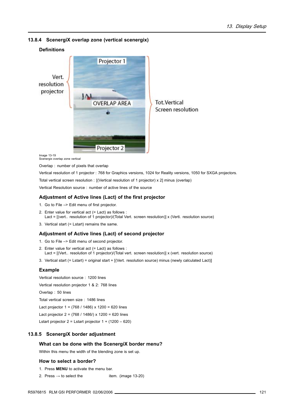 4 scenergix overlap zone (vertical scenergix), 5 scenergix border adjustment, Scenergix overlap zone (vertical scenergix) | Scenergix border adjustment | Barco RLM G5I PERFORMER R9010320 User Manual | Page 123 / 150