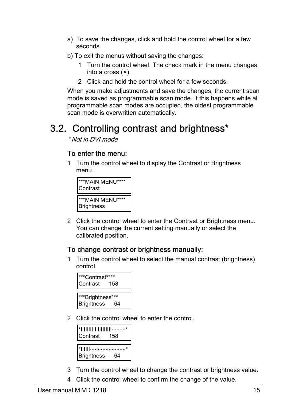 Controlling contrast and brightness | Barco MIVD 1218 User Manual | Page 15 / 31