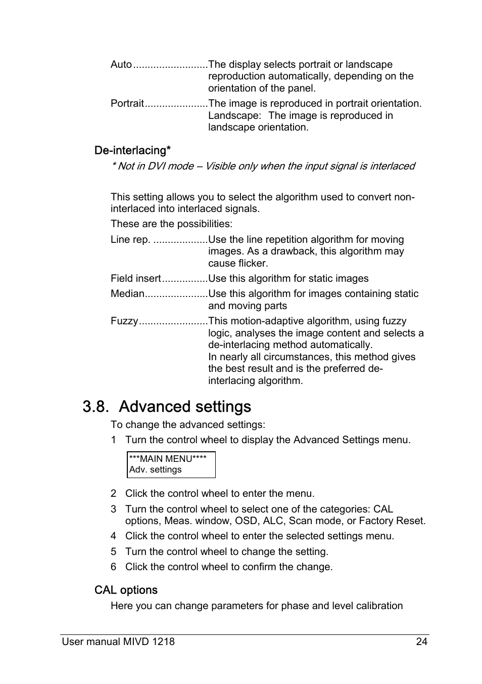 Advanced settings | Barco MIVD 1218 User Manual | Page 24 / 31
