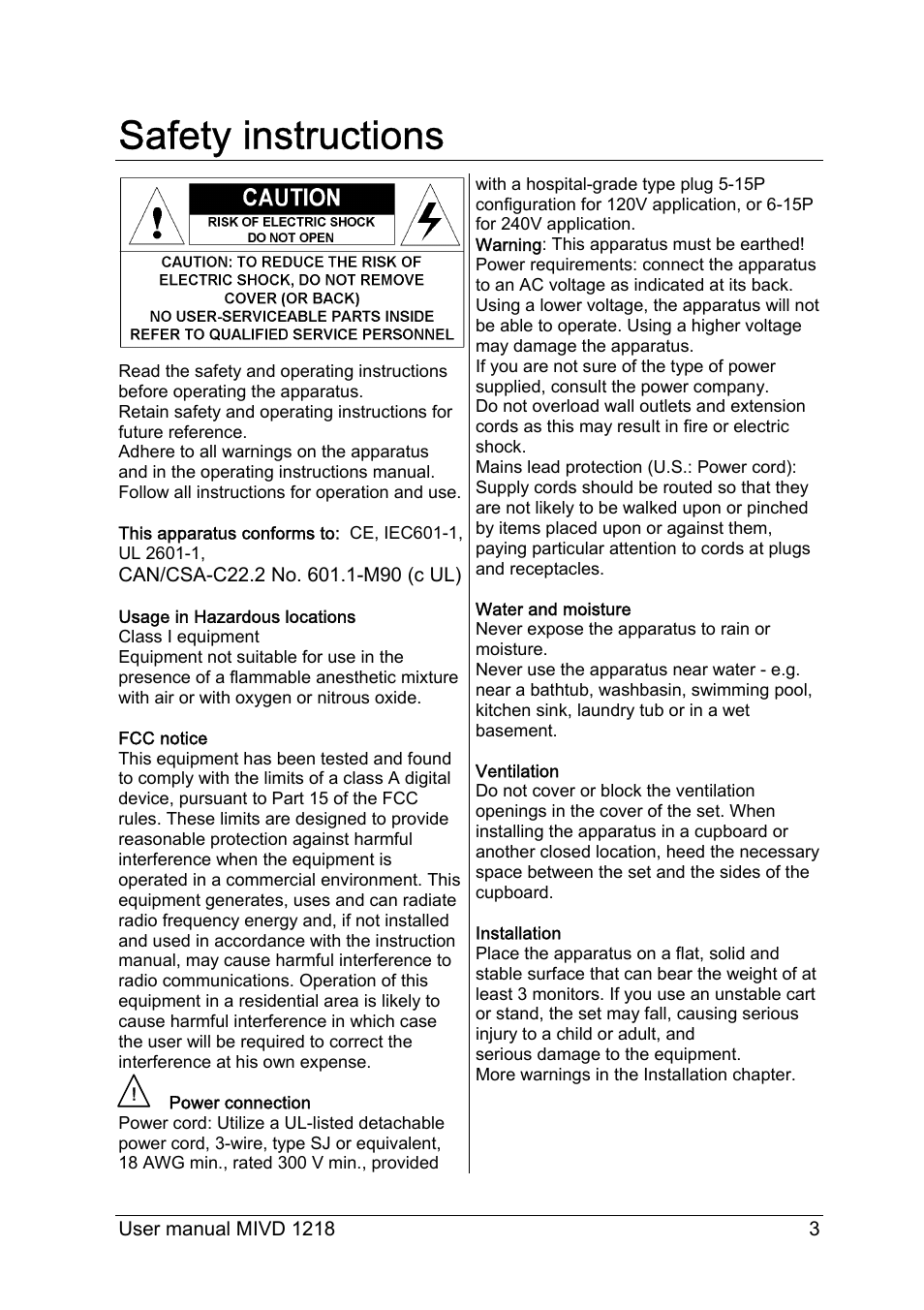 Safety instructions | Barco MIVD 1218 User Manual | Page 3 / 31