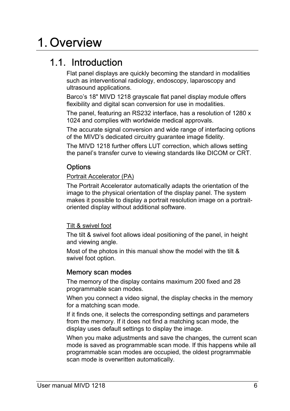 Overview, Introduction | Barco MIVD 1218 User Manual | Page 6 / 31