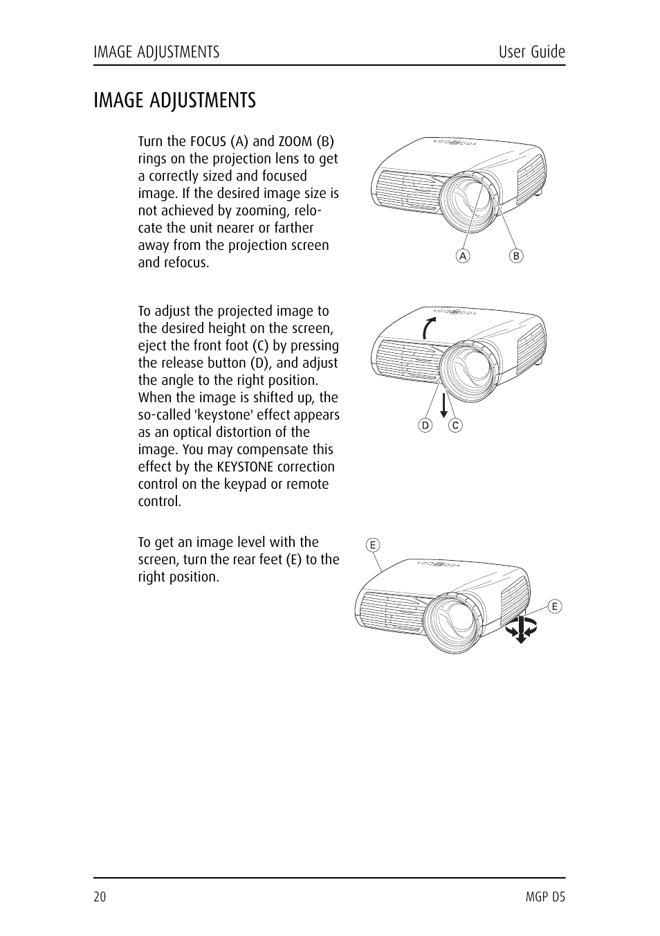 Image adjustments | Barco MGP D5 User Manual | Page 20 / 54