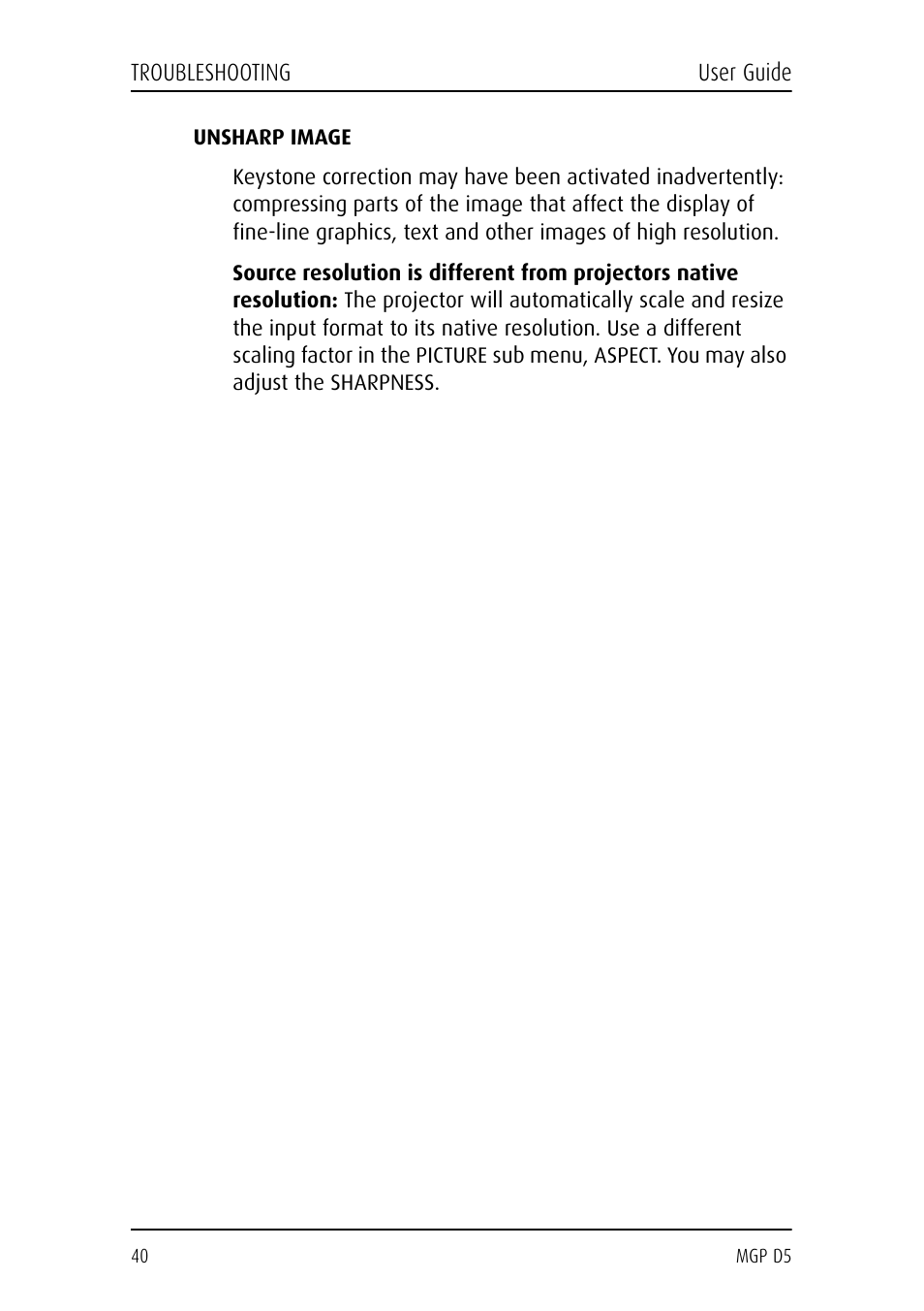 Unsharp image | Barco MGP D5 User Manual | Page 40 / 54