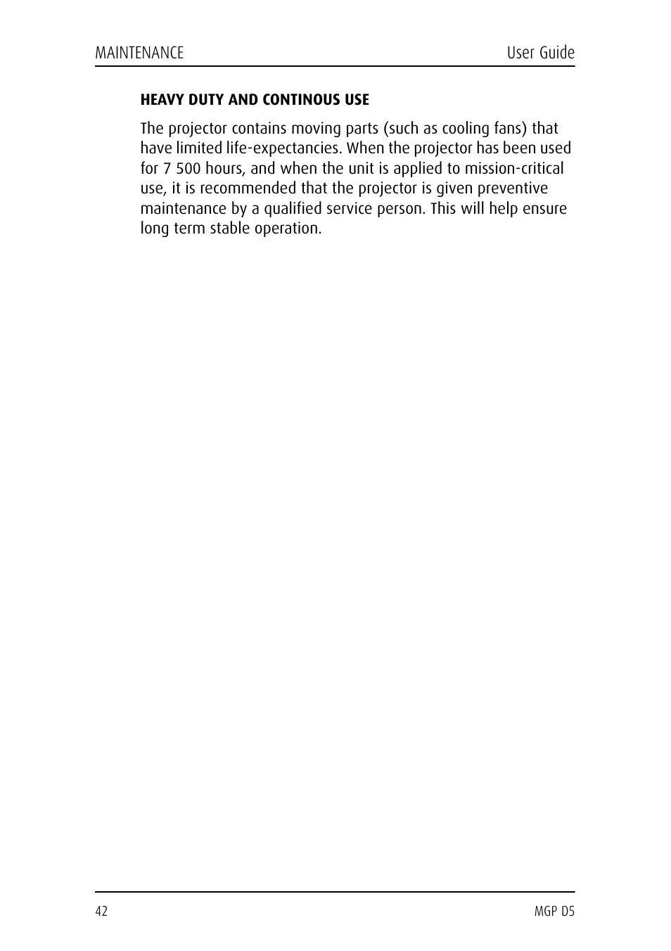 Heavy duty and continous use | Barco MGP D5 User Manual | Page 42 / 54