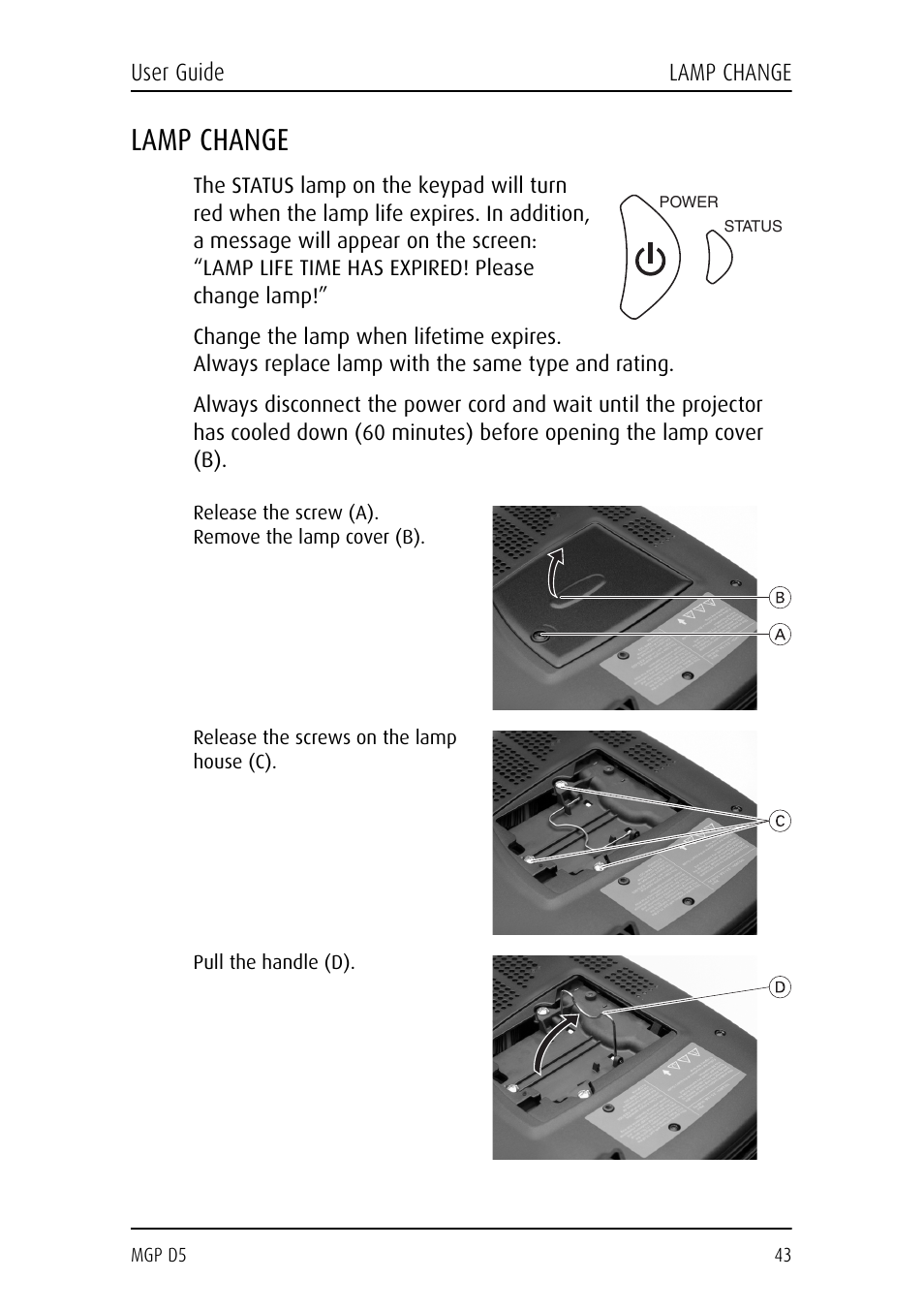 Lamp change | Barco MGP D5 User Manual | Page 43 / 54
