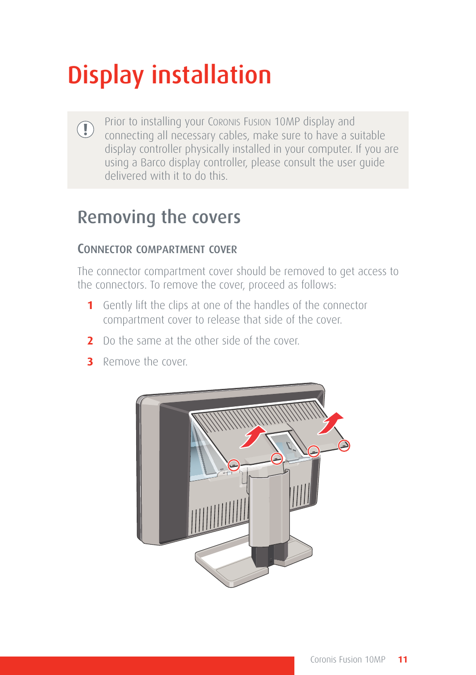 Display installation, Removing the covers | Barco Coronis Fusion 10MP User Manual | Page 11 / 80