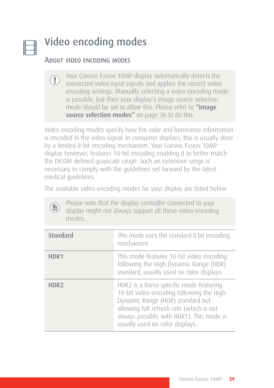 Video encoding modes | Barco Coronis Fusion 10MP User Manual | Page 39 / 80