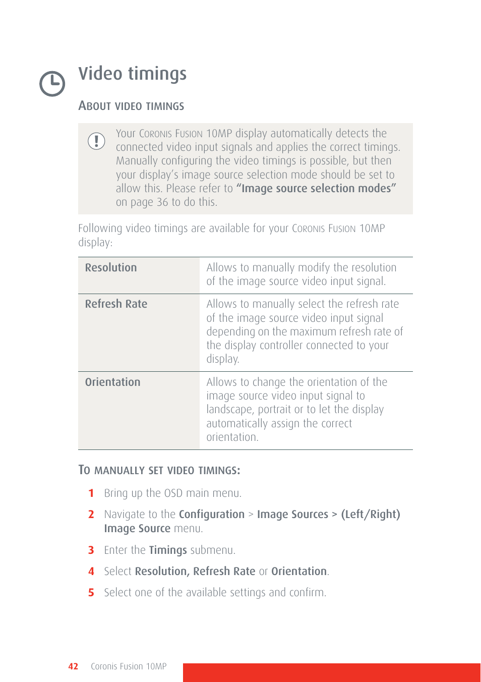 Video timings | Barco Coronis Fusion 10MP User Manual | Page 42 / 80