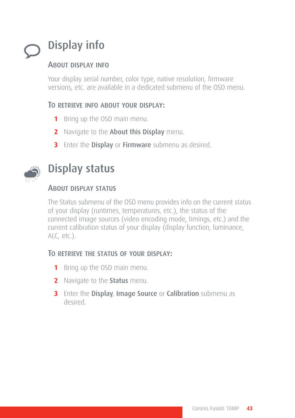 Display info, Display status, Display info display status | Barco Coronis Fusion 10MP User Manual | Page 43 / 80