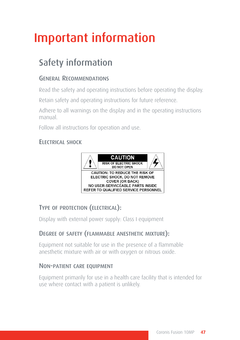 Important information, Safety information | Barco Coronis Fusion 10MP User Manual | Page 47 / 80
