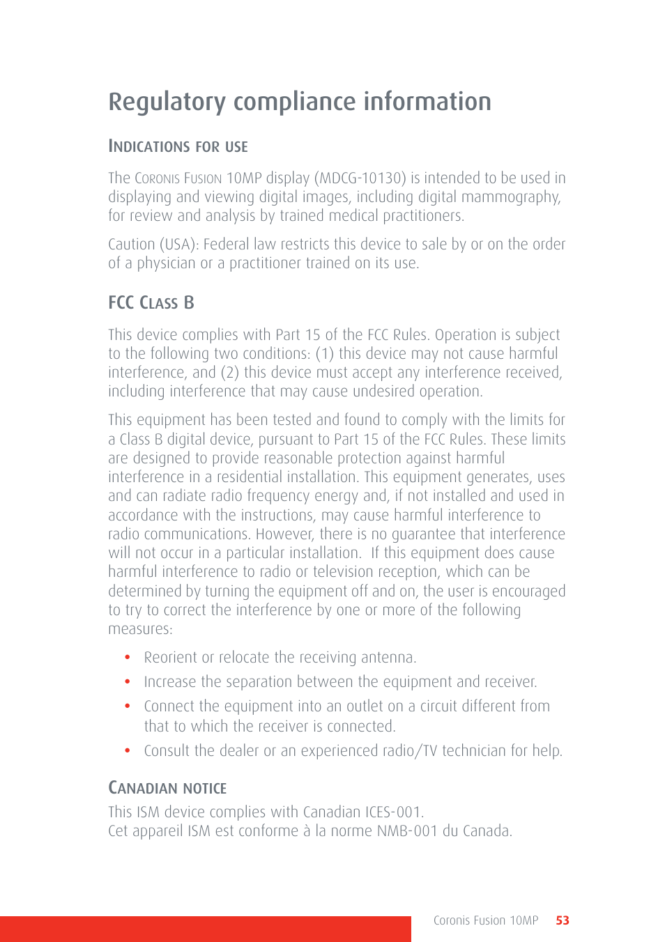 Regulatory compliance information, Fcc c | Barco Coronis Fusion 10MP User Manual | Page 53 / 80