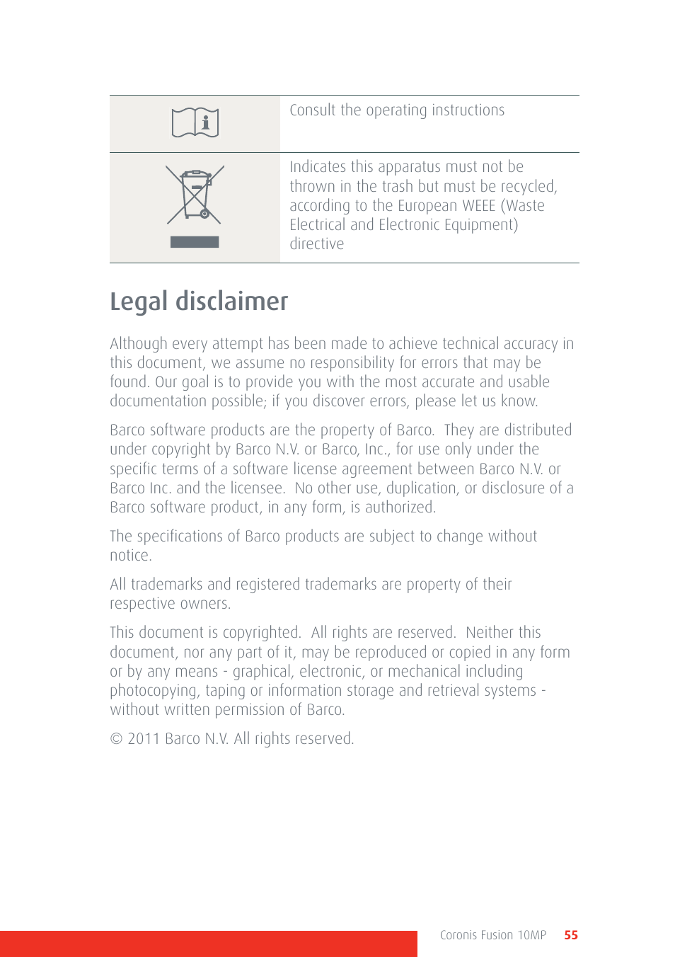 Legal disclaimer | Barco Coronis Fusion 10MP User Manual | Page 55 / 80