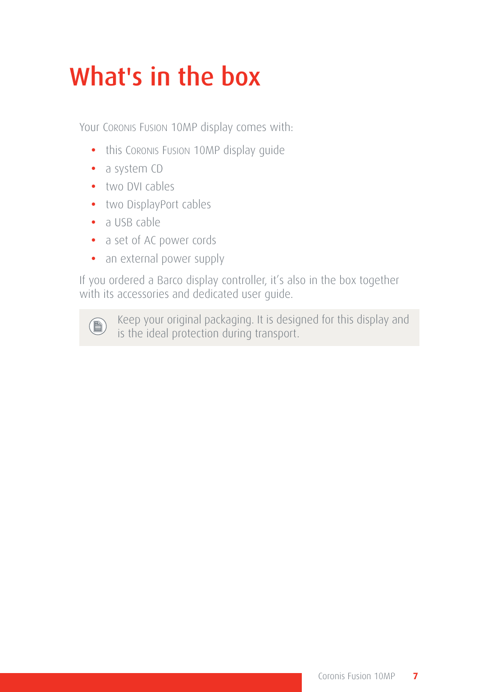 What's in the box | Barco Coronis Fusion 10MP User Manual | Page 7 / 80