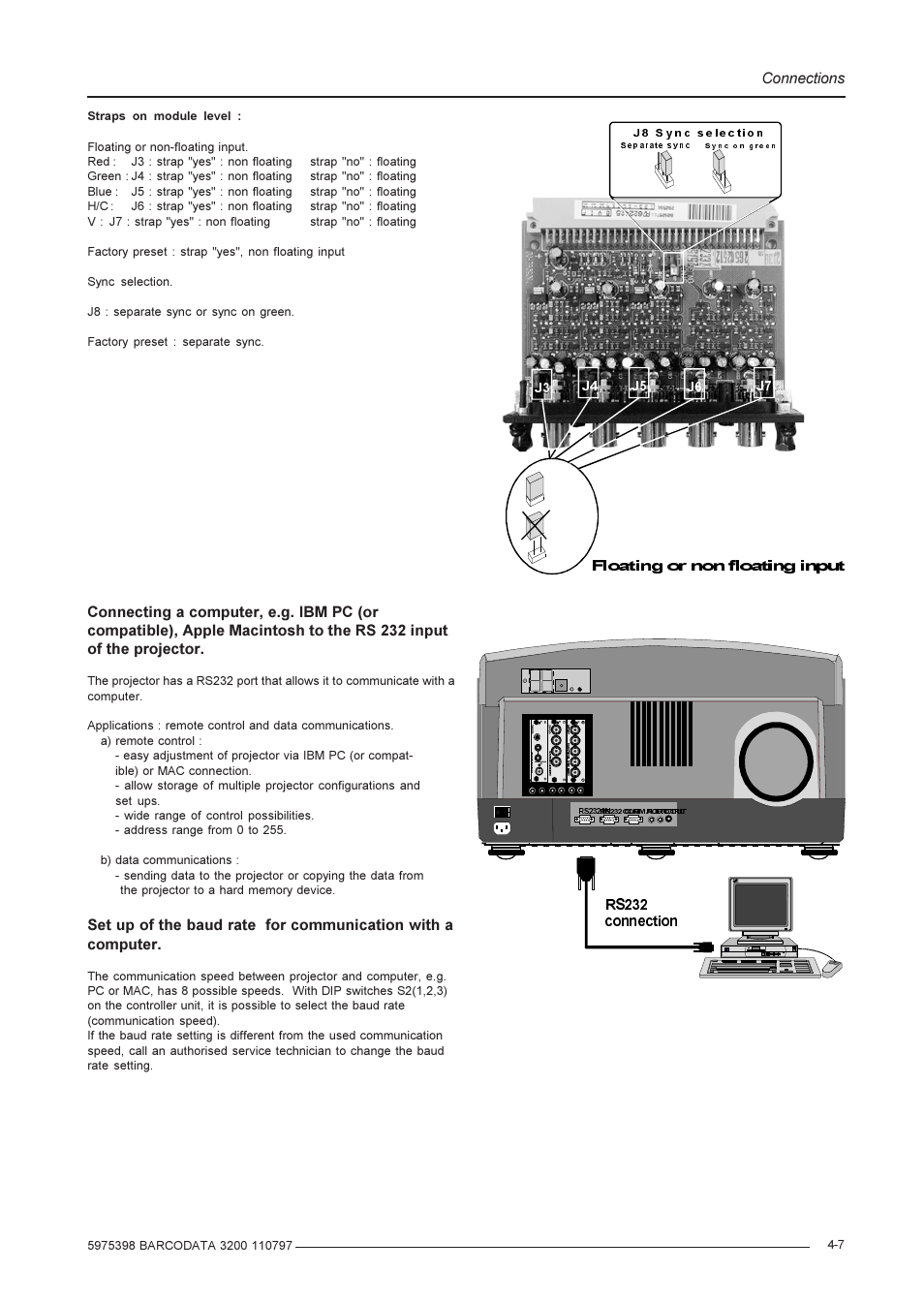 Connections, 56 frqqhfwlrq, Ayhvtг ггsyhvtãv | Barco R9001190 User Manual | Page 18 / 48