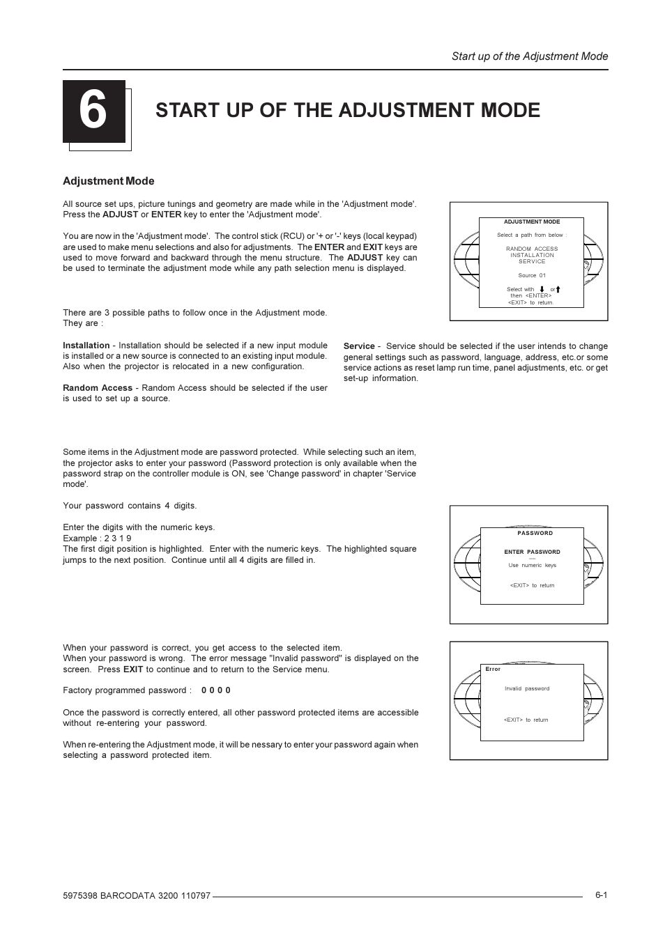 Start up of the adjustment mode | Barco R9001190 User Manual | Page 23 / 48