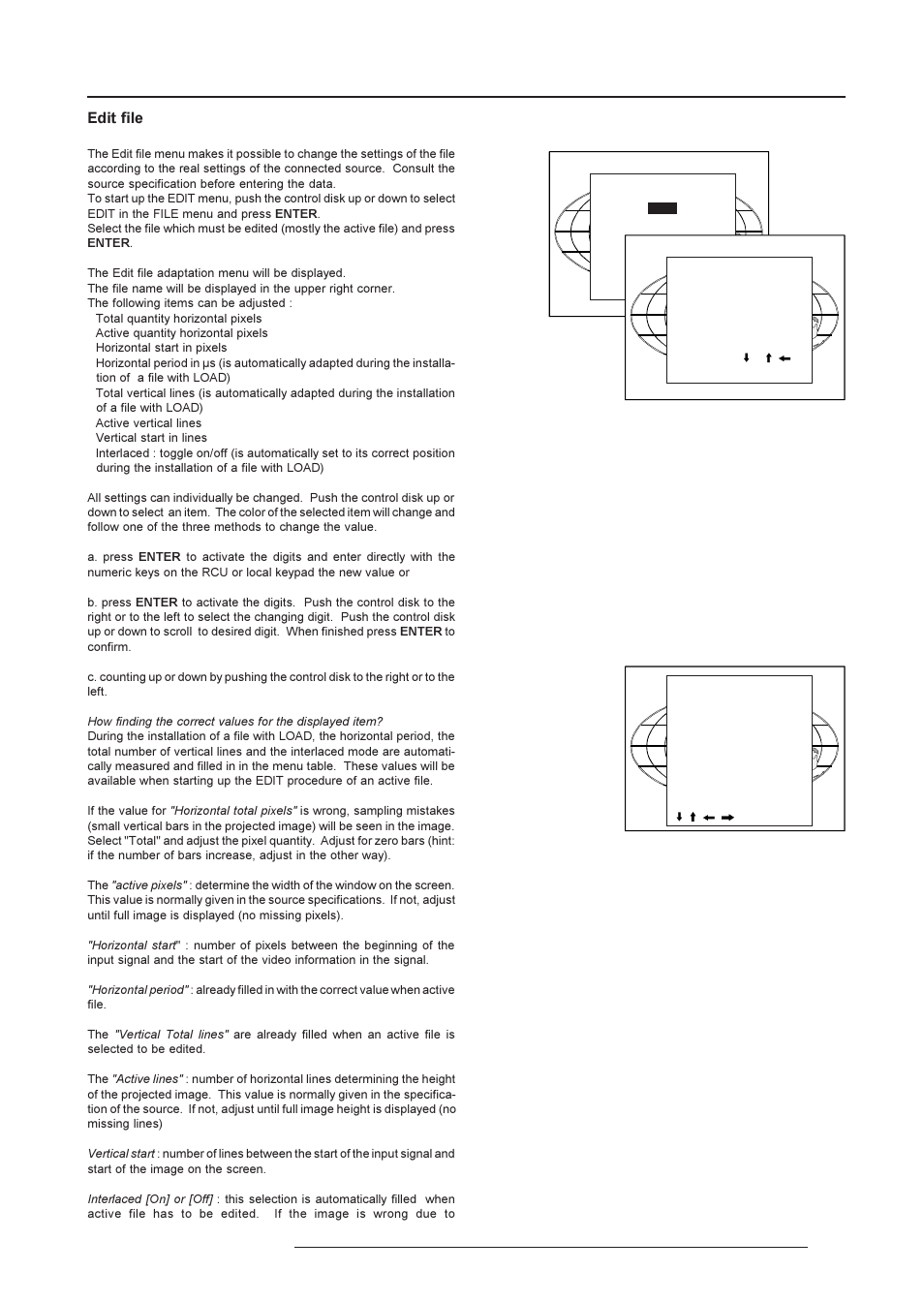 Random access adjustment mode, Edit file | Barco R9001190 User Manual | Page 26 / 48