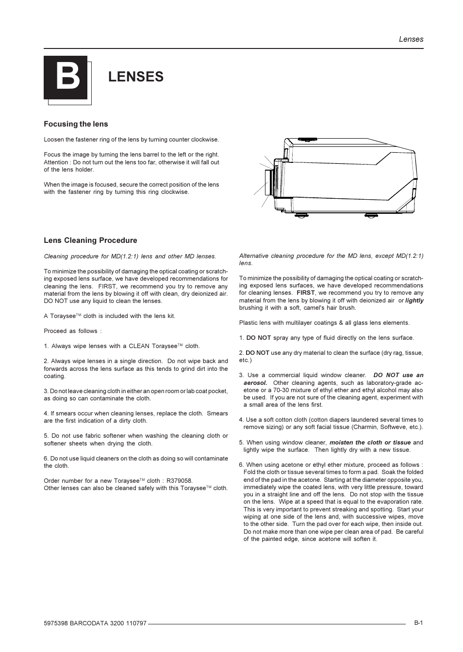 Lenses | Barco R9001190 User Manual | Page 45 / 48