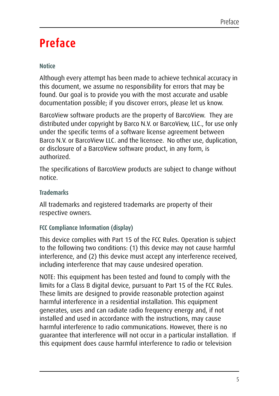 Preface | Barco MFCD 1219 User Manual | Page 5 / 31