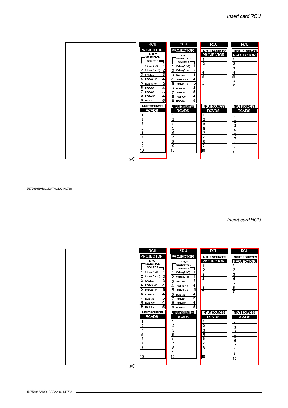 Insert card rcu | Barco R9001070 User Manual | Page 121 / 121