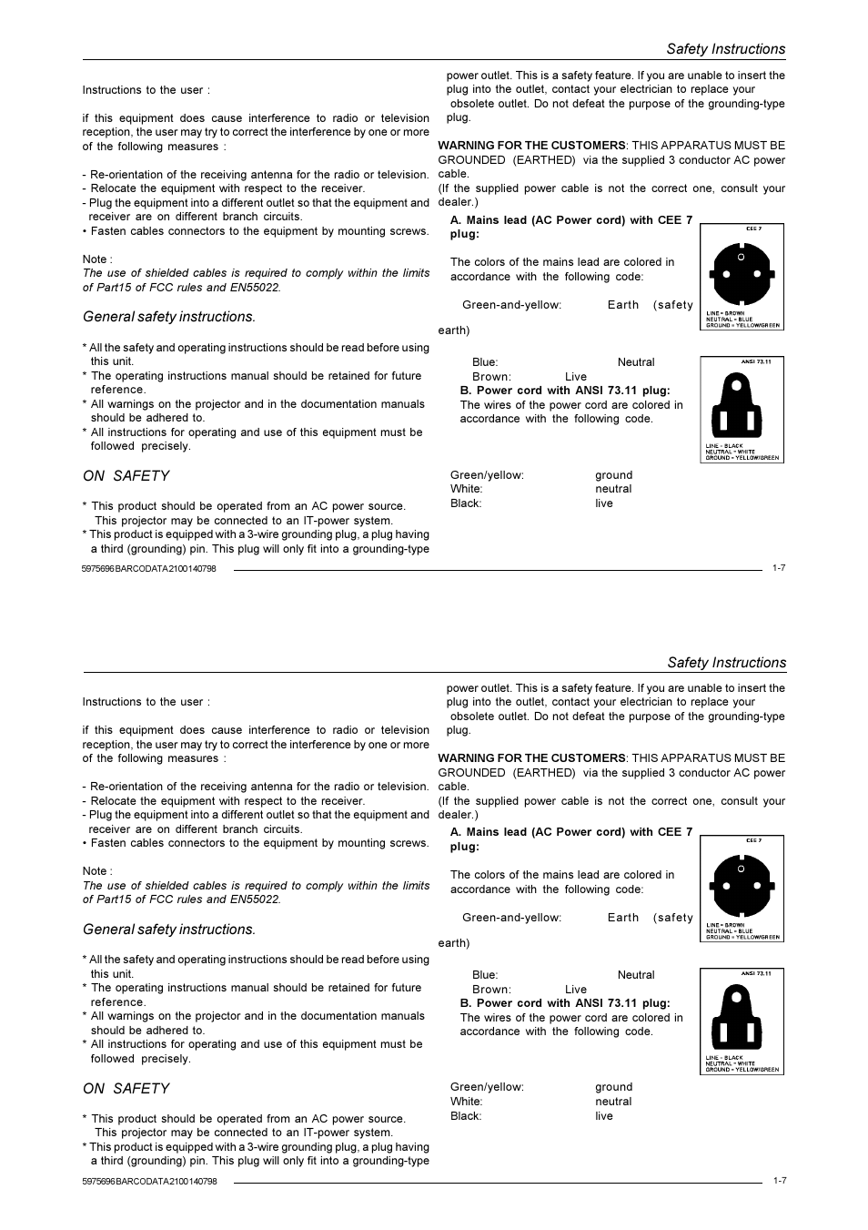 Safety instructions, General safety instructions, On safety | Barco R9001070 User Manual | Page 14 / 121