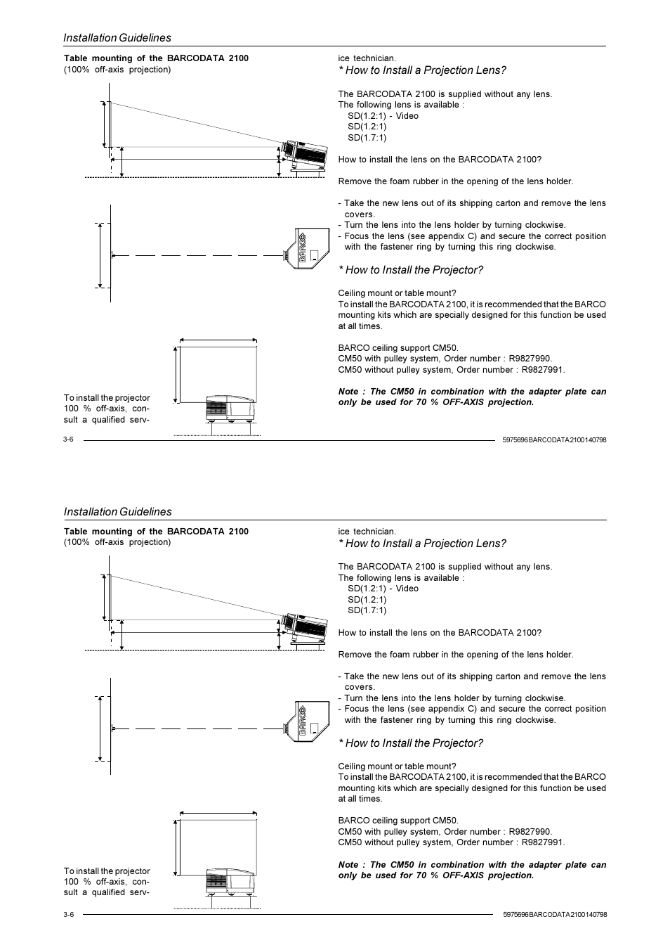 Installation guidelines, How to install a projection lens, How to install the projector | Barco R9001070 User Manual | Page 30 / 121