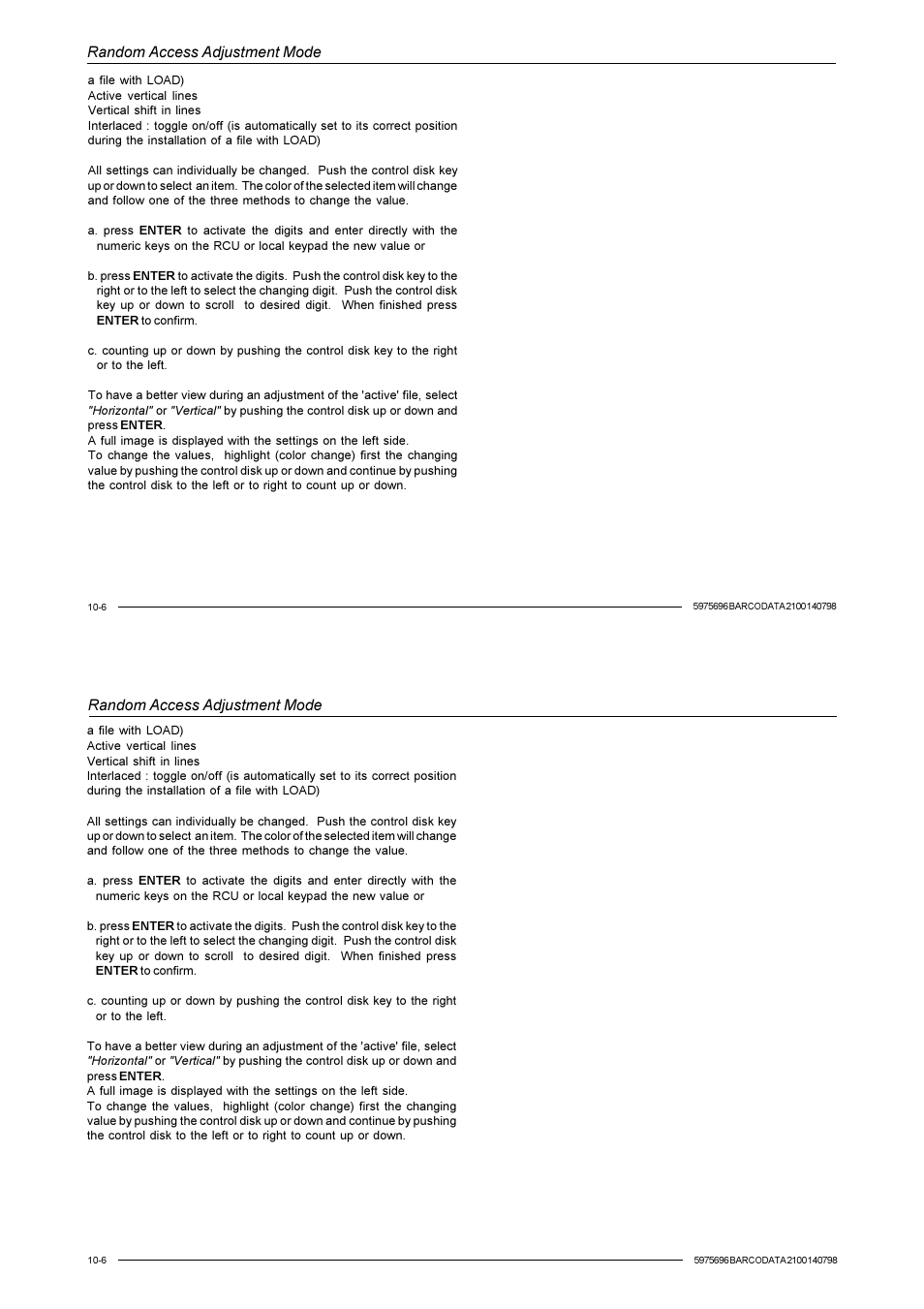 Random access adjustment mode | Barco R9001070 User Manual | Page 69 / 121