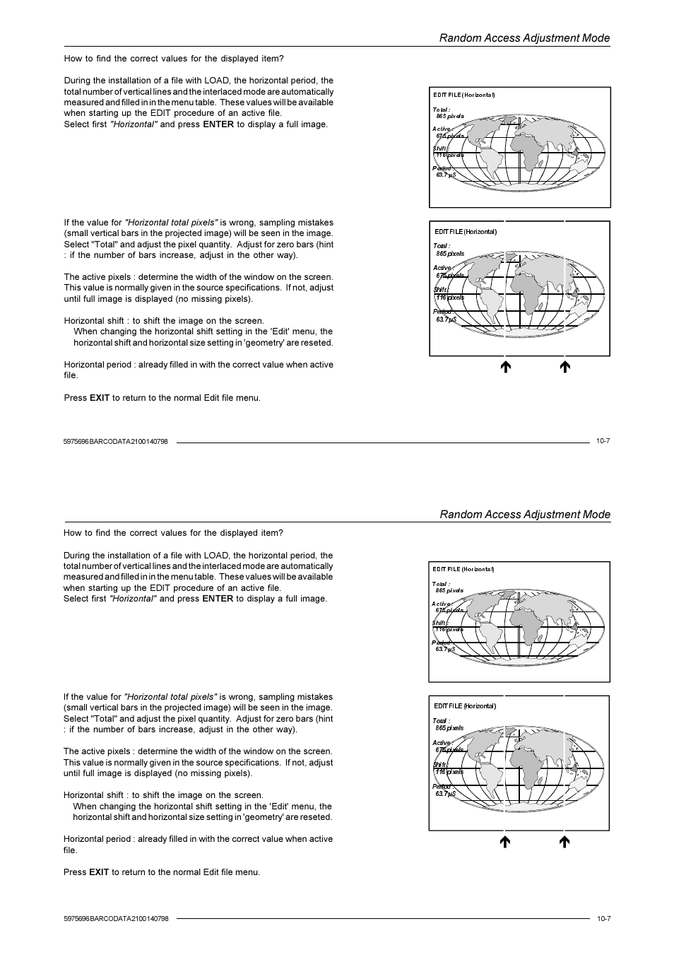 Random access adjustment mode | Barco R9001070 User Manual | Page 70 / 121