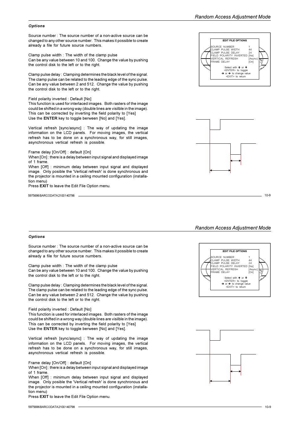 Random access adjustment mode | Barco R9001070 User Manual | Page 72 / 121