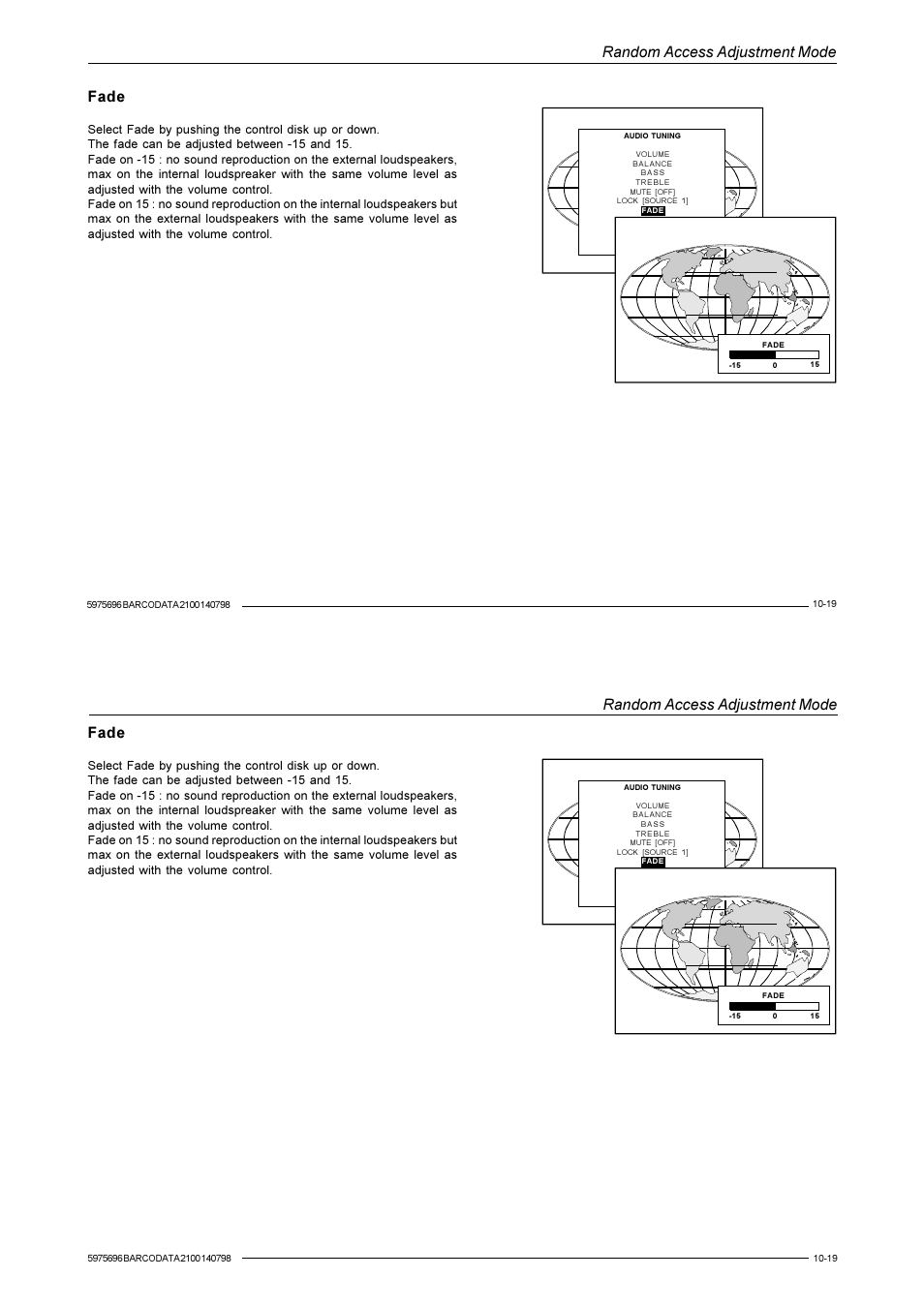 Random access adjustment mode, Fade | Barco R9001070 User Manual | Page 82 / 121