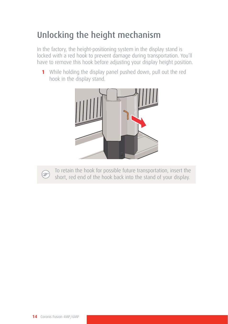 Unlocking the height mechanism | Barco CORONIS FUSION 4MP/6MP User Manual | Page 14 / 72