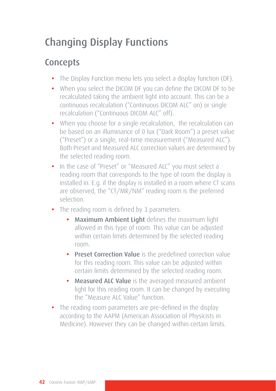Changing display functions, Concepts | Barco CORONIS FUSION 4MP/6MP User Manual | Page 42 / 72