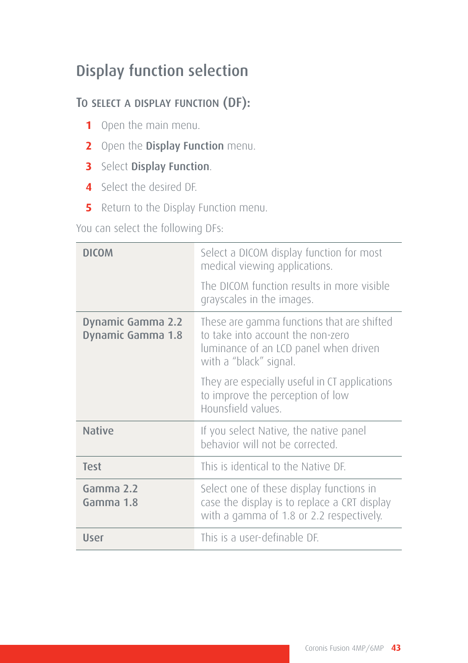 Display function selection | Barco CORONIS FUSION 4MP/6MP User Manual | Page 43 / 72