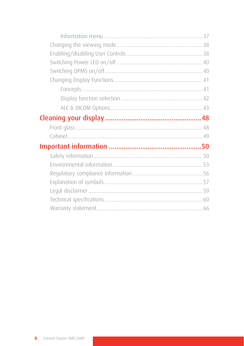 Cleaning your display, Important information | Barco CORONIS FUSION 4MP/6MP User Manual | Page 6 / 72