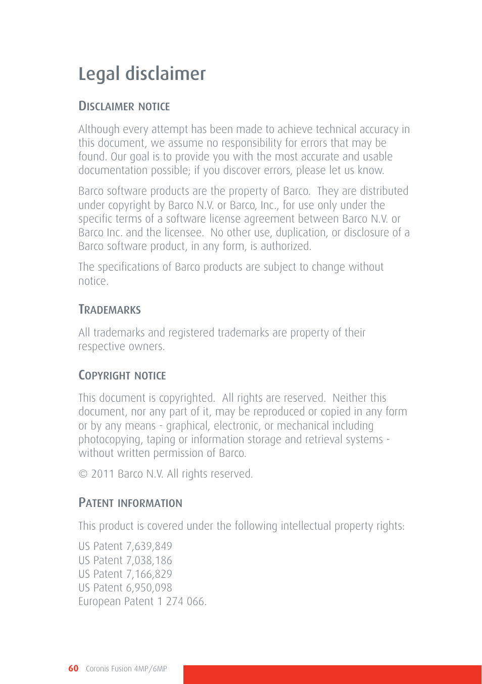 Legal disclaimer | Barco CORONIS FUSION 4MP/6MP User Manual | Page 60 / 72