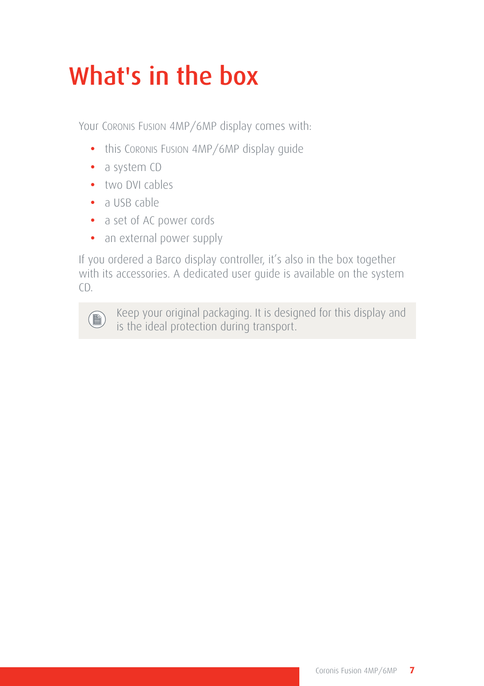 What's in the box | Barco CORONIS FUSION 4MP/6MP User Manual | Page 7 / 72
