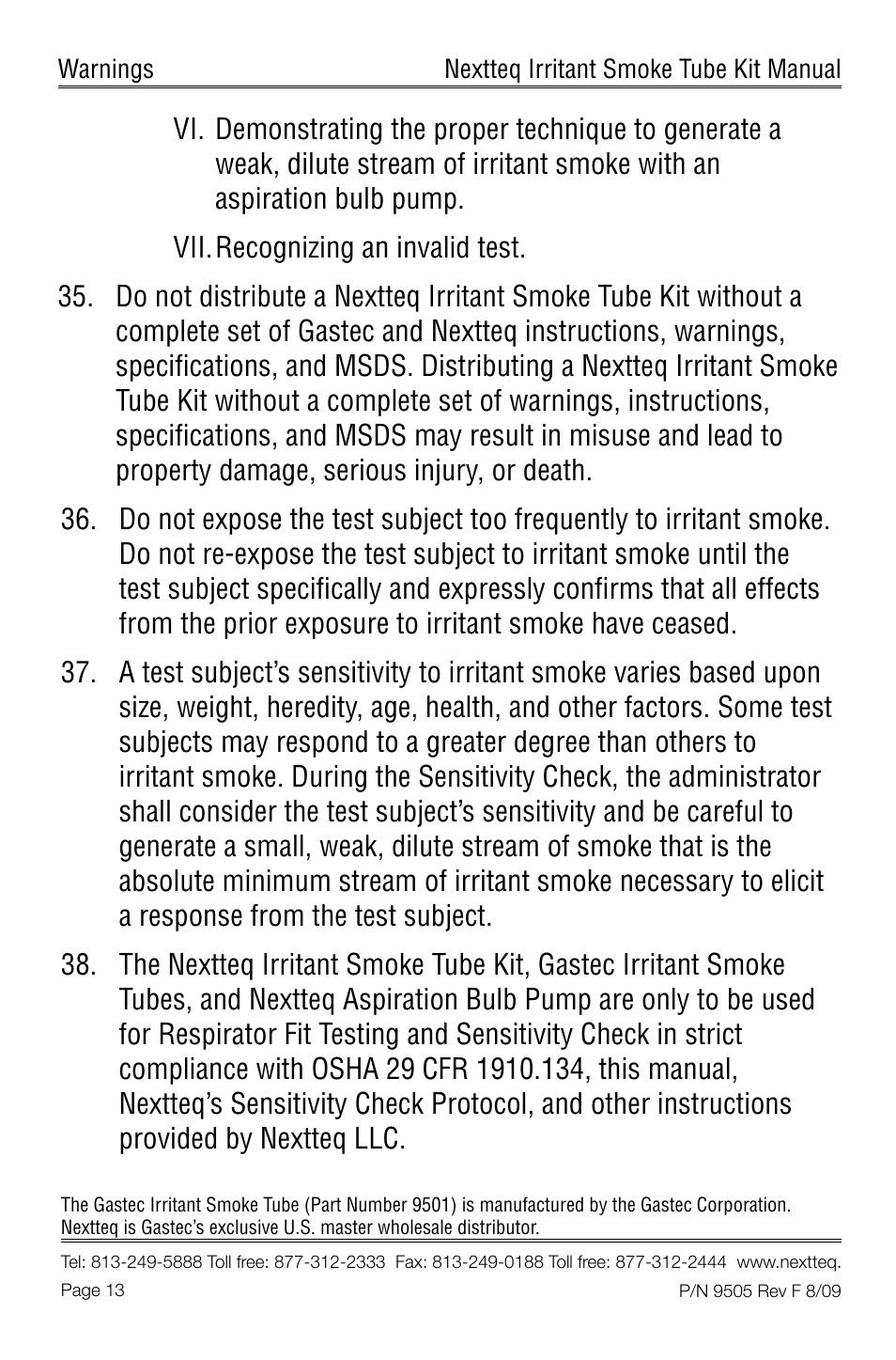 Nextteq Irritant Smoke Tube Kit for Respirator Fit Testing and Airflow Indication User Manual | Page 16 / 52