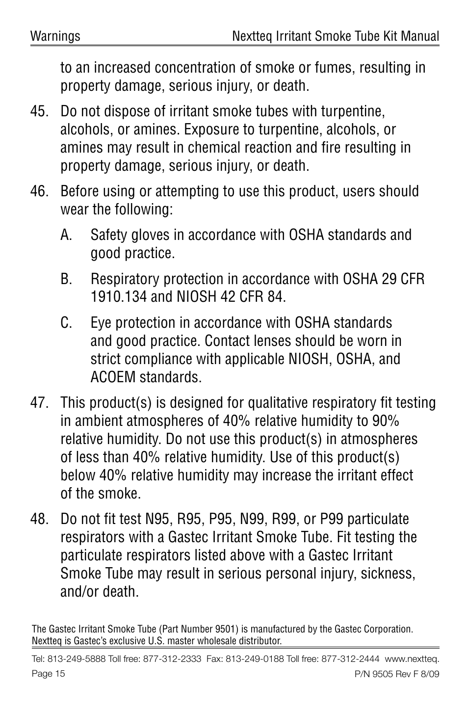 Nextteq Irritant Smoke Tube Kit for Respirator Fit Testing and Airflow Indication User Manual | Page 18 / 52