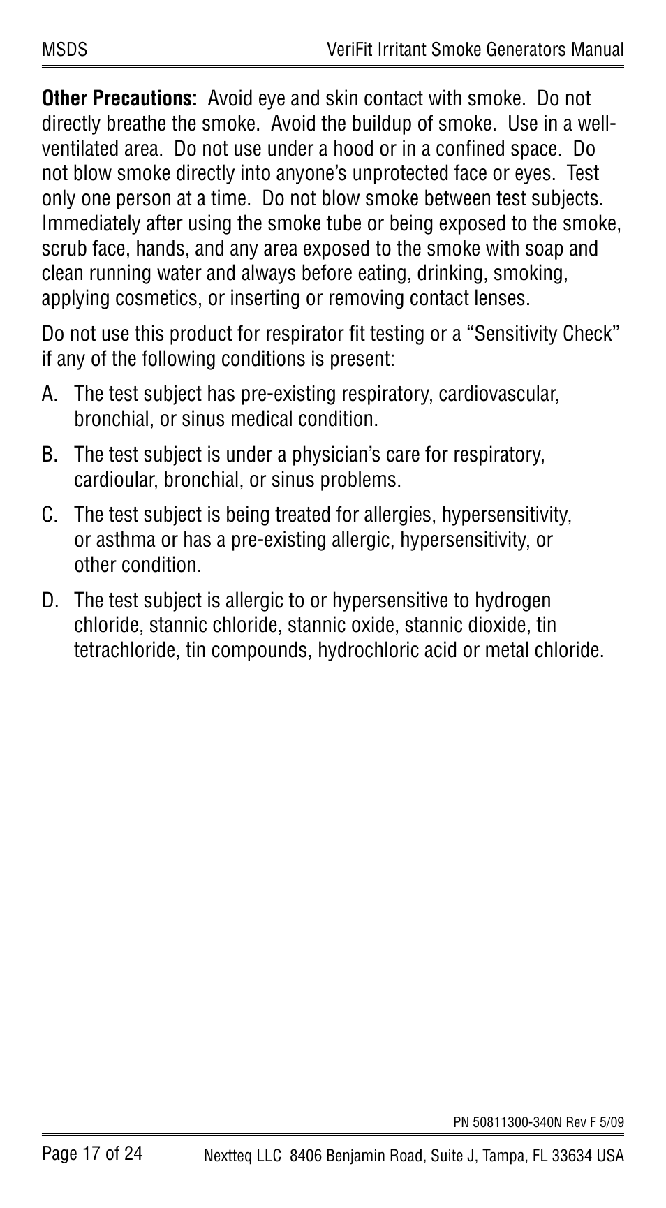 Nextteq VeriFit Irritant Smoke Generators for Respirator Fit Testing User Manual | Page 20 / 28