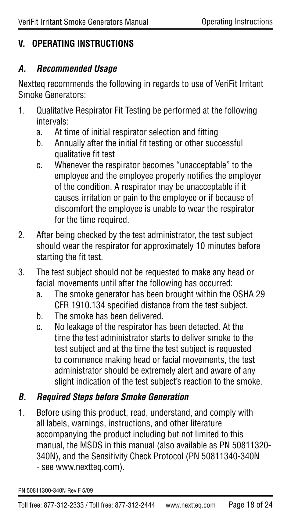 Nextteq VeriFit Irritant Smoke Generators for Respirator Fit Testing User Manual | Page 21 / 28
