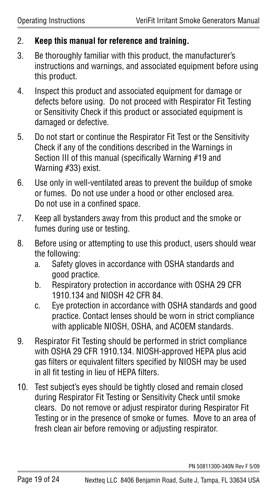 Nextteq VeriFit Irritant Smoke Generators for Respirator Fit Testing User Manual | Page 22 / 28