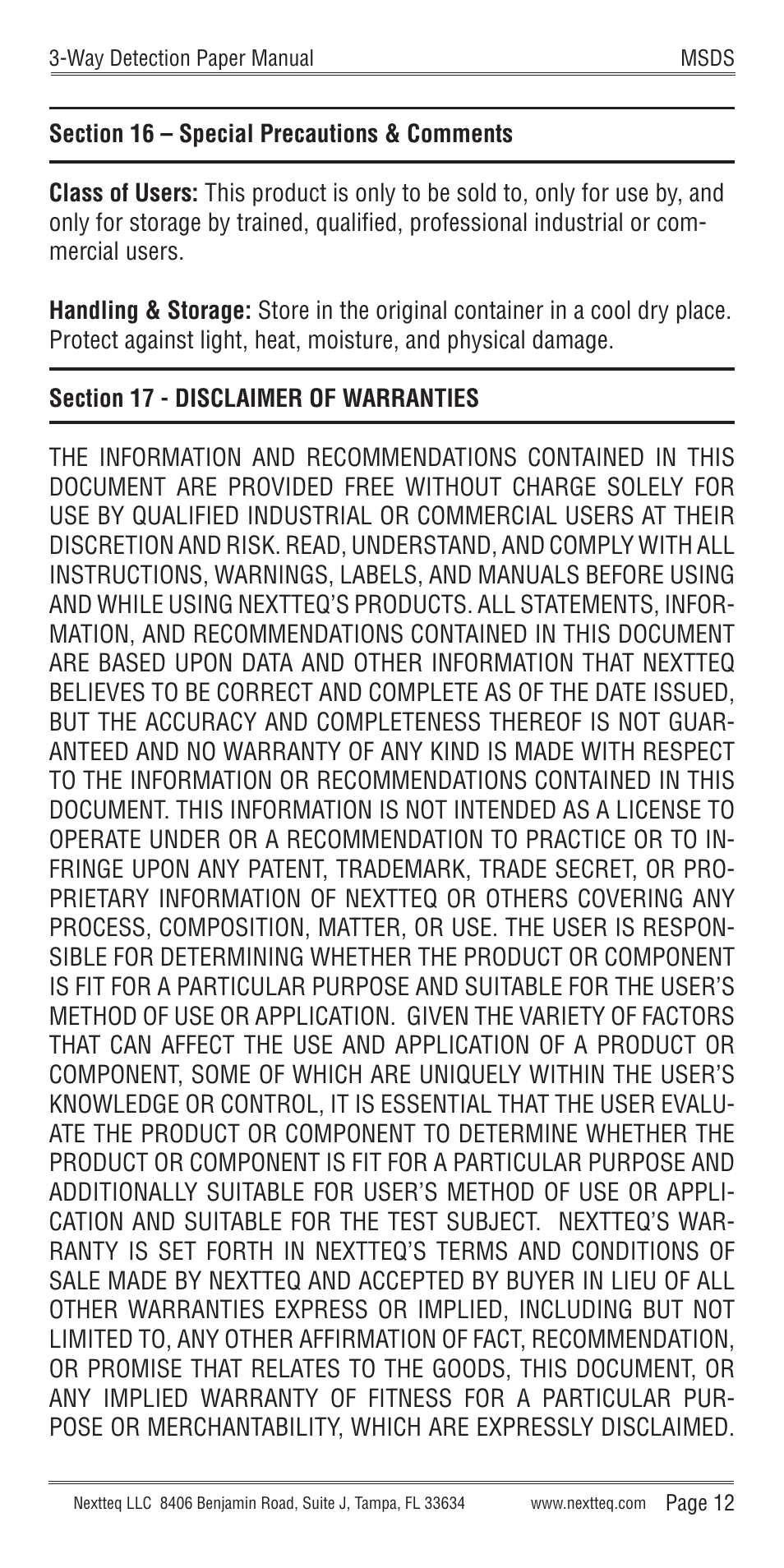 Nextteq 3-Way Detection Paper User Manual | Page 15 / 20