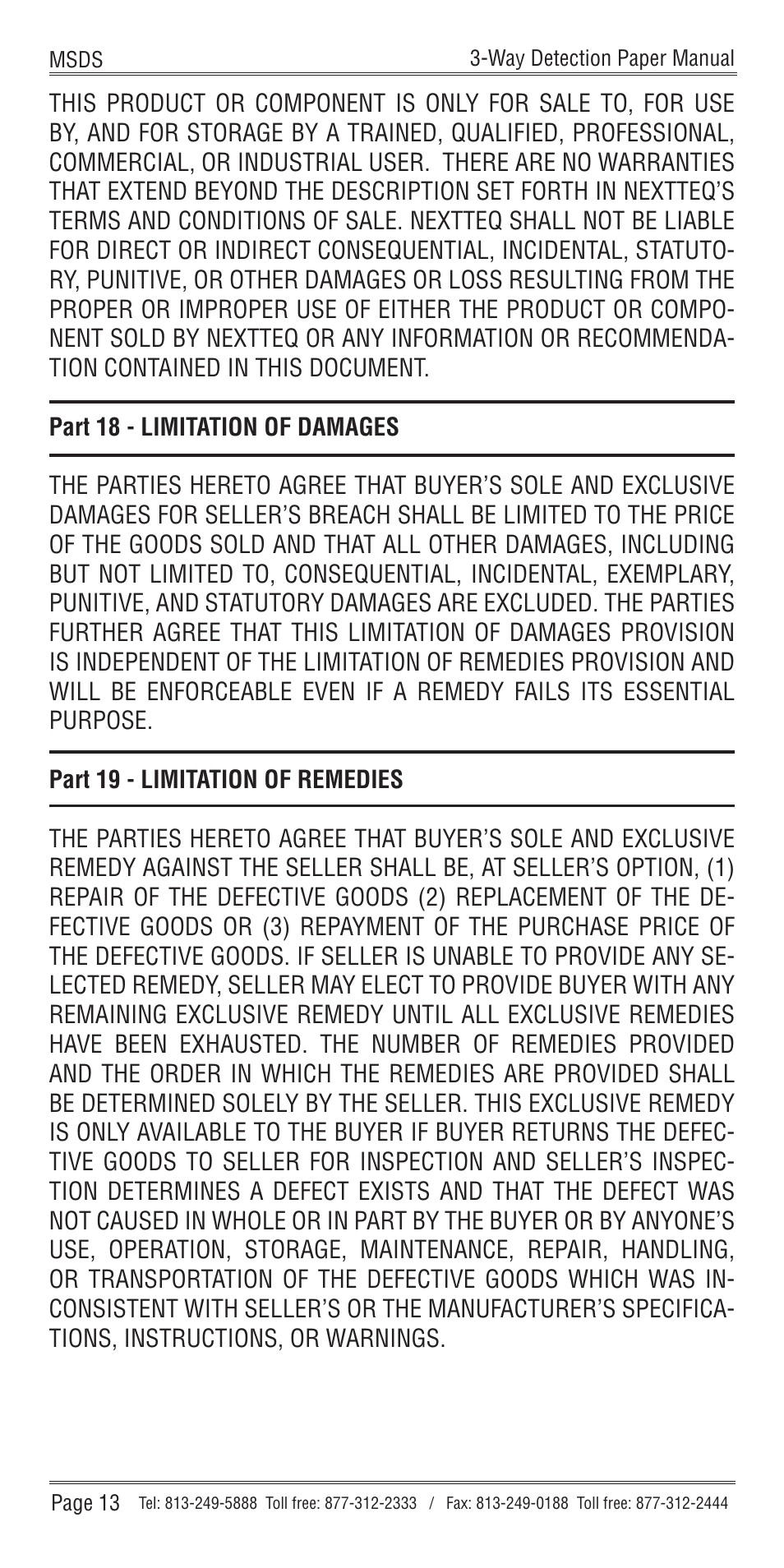 Nextteq 3-Way Detection Paper User Manual | Page 16 / 20